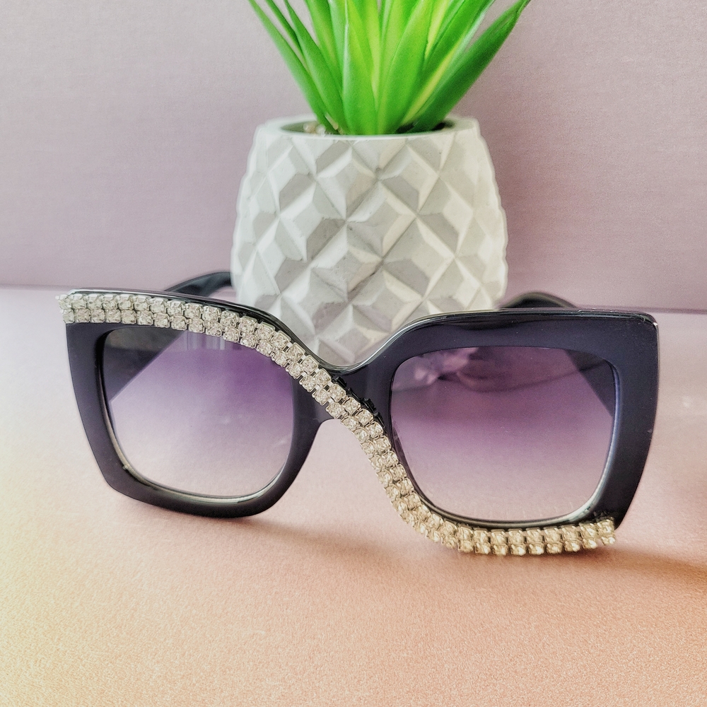 NWOT Black Sunglasses with Crystal Detail